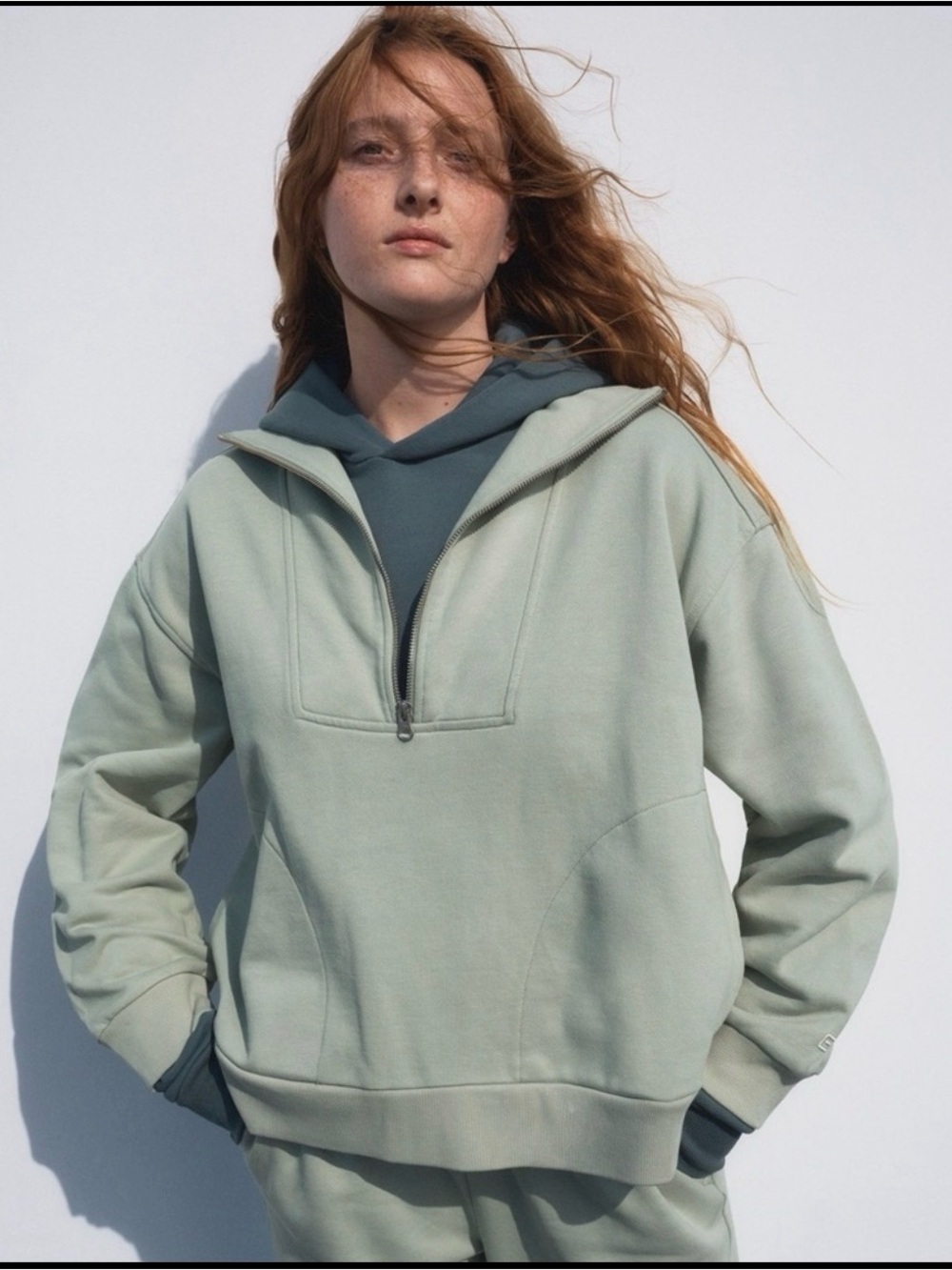Everlane Sage Green Half-Zip Hoodie